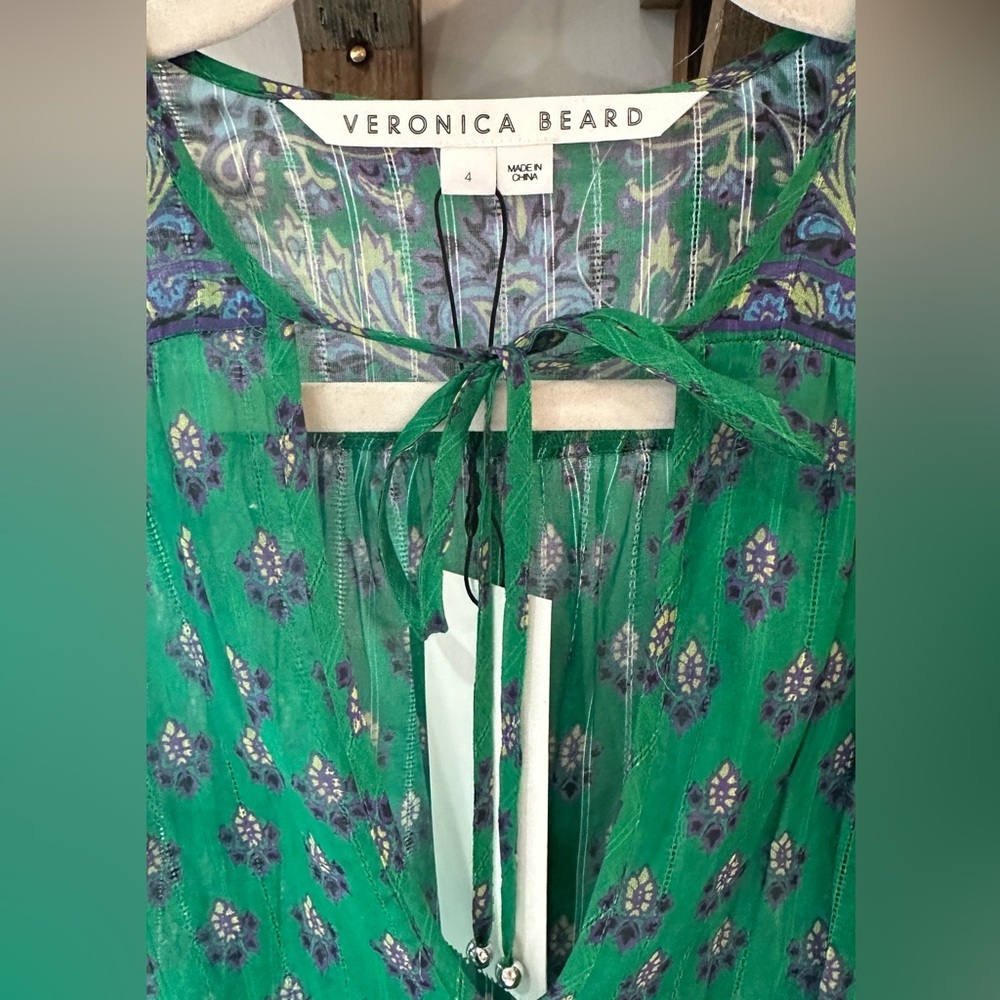 NWT Veronica Beard Brindelle Smocked Cotton Mini Dress in Kelly Green Multi 4 - Picture 11 of 15